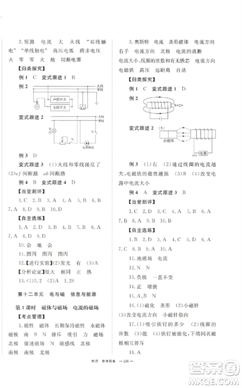 湖南師范大學(xué)出版社2023全效學(xué)習(xí)中考學(xué)練測九年級物理通用版參考答案