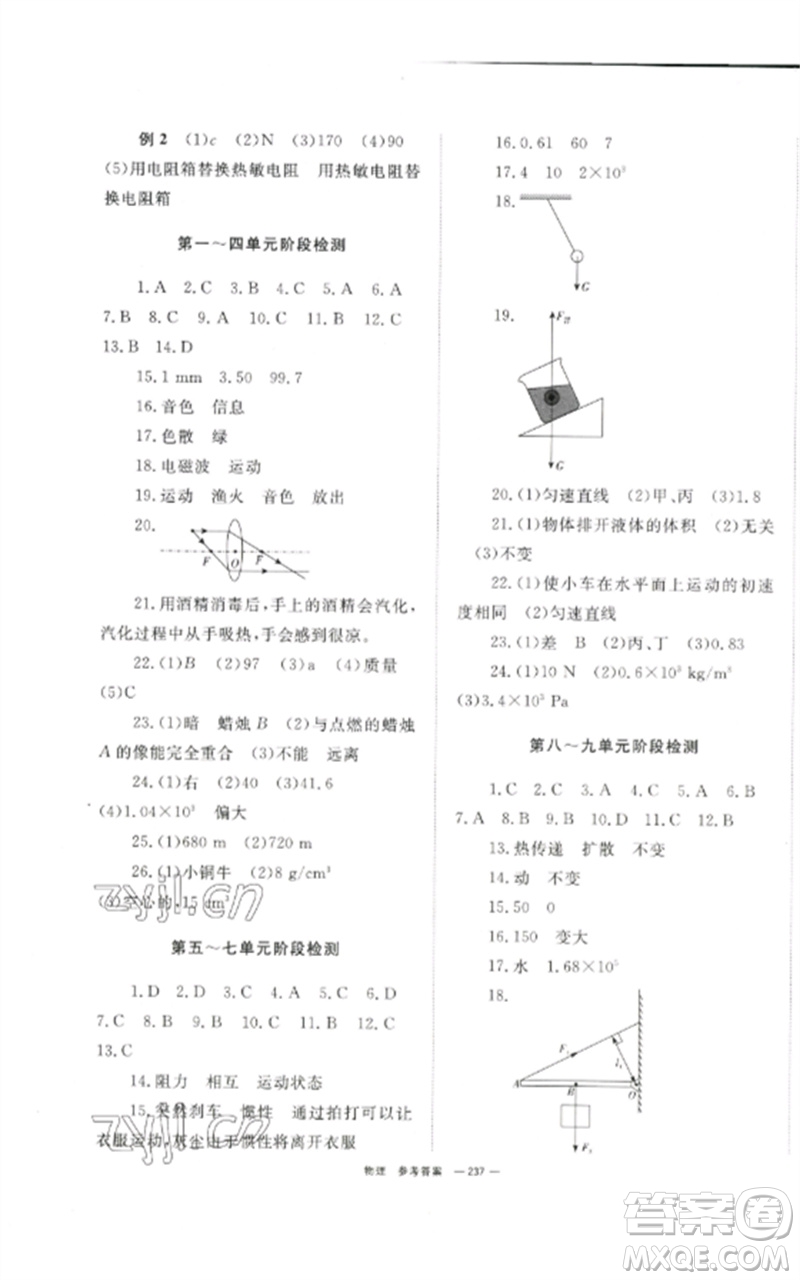 湖南師范大學(xué)出版社2023全效學(xué)習(xí)中考學(xué)練測九年級物理通用版參考答案