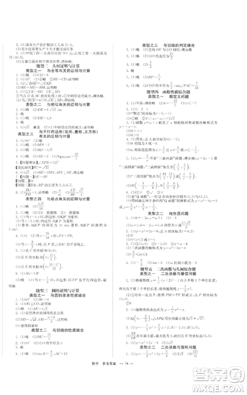 湖南師范大學(xué)出版社2023全效學(xué)習(xí)中考學(xué)練測九年級(jí)數(shù)學(xué)通用版參考答案