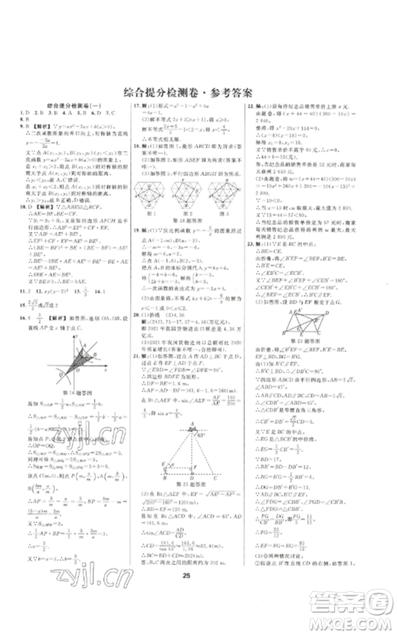 光明日?qǐng)?bào)出版社2023全效學(xué)習(xí)中考學(xué)練測(cè)九年級(jí)數(shù)學(xué)通用版浙江專版參考答案