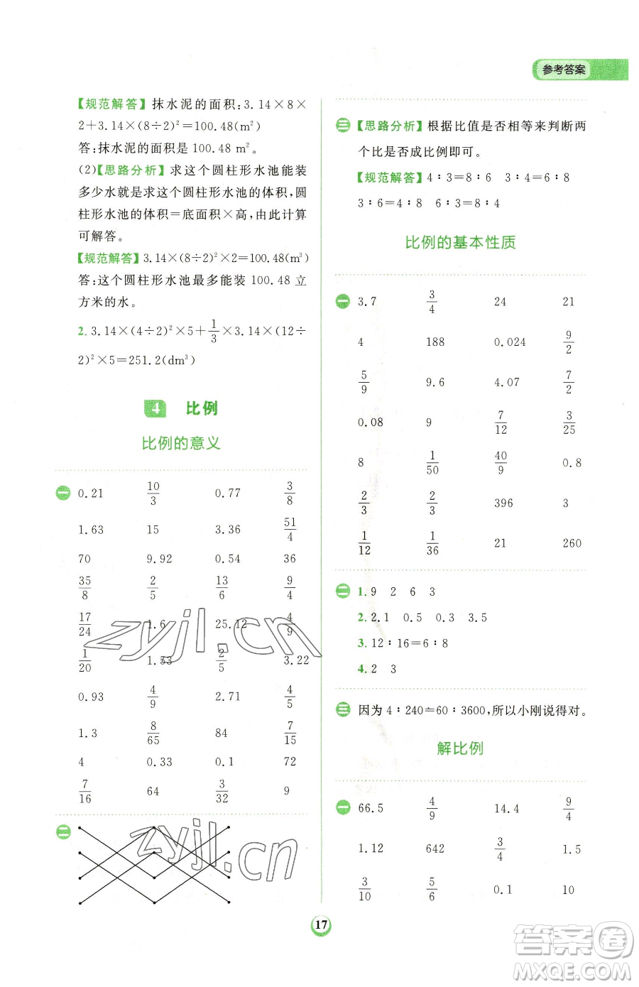 文化發(fā)展出版社2023金牛耳計(jì)算天天練六年級下冊數(shù)學(xué)人教版參考答案