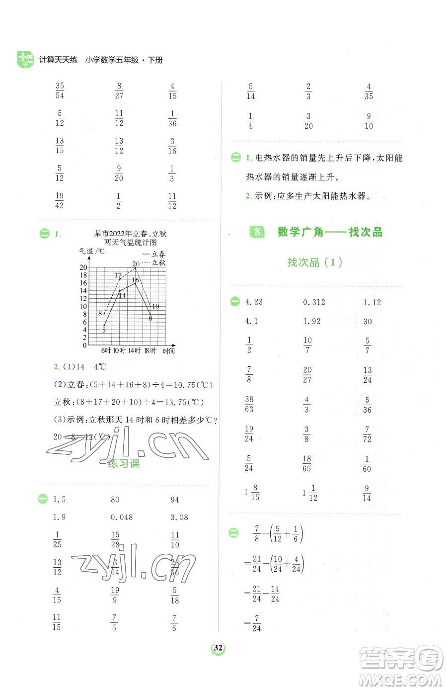 文化發(fā)展出版社2023金牛耳計(jì)算天天練五年級(jí)下冊(cè)數(shù)學(xué)人教版參考答案