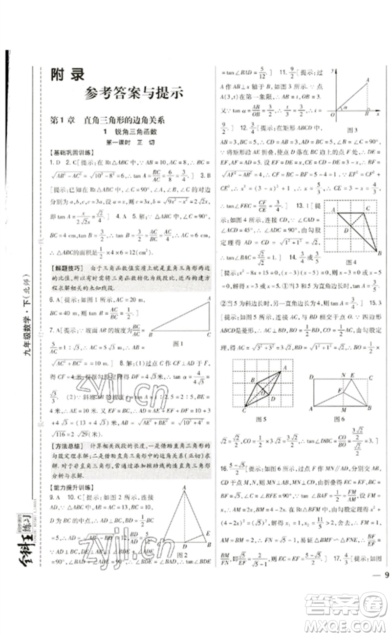 吉林人民出版社2023全科王同步課時練習(xí)九年級數(shù)學(xué)下冊北師大版參考答案