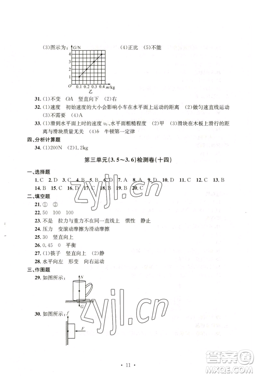 浙江工商大學(xué)出版社2023習(xí)題e百檢測(cè)卷七年級(jí)下冊(cè)科學(xué)浙教版參考答案