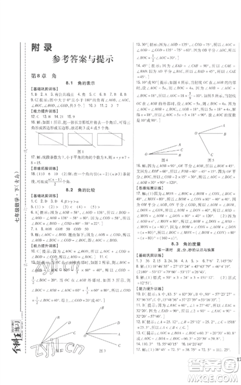 吉林人民出版社2023全科王同步課時練習(xí)七年級數(shù)學(xué)下冊青島版參考答案