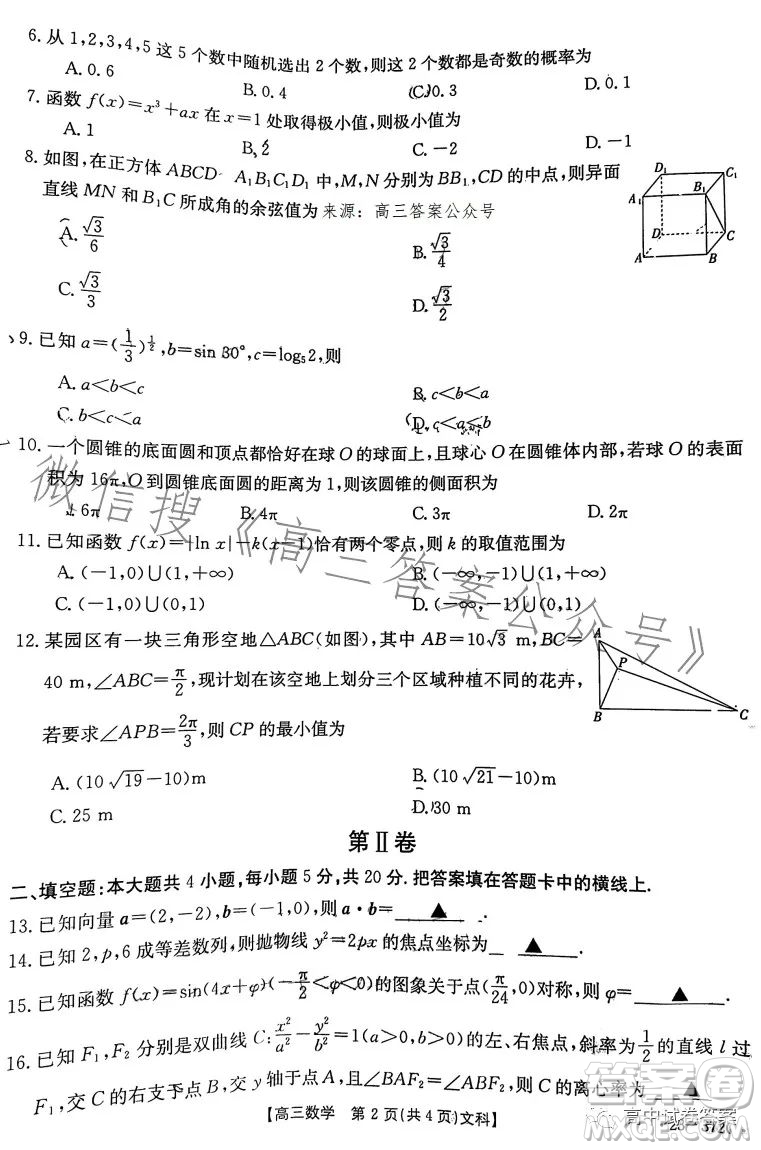 2023年金太陽高三5月聯(lián)考23372C文科數(shù)學(xué)試卷答案