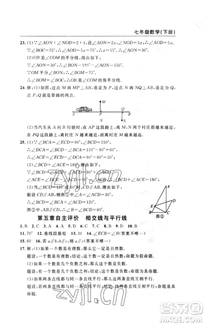 長江少年兒童出版社2023智慧課堂自主評(píng)價(jià)七年級(jí)數(shù)學(xué)下冊人教版十堰專版參考答案