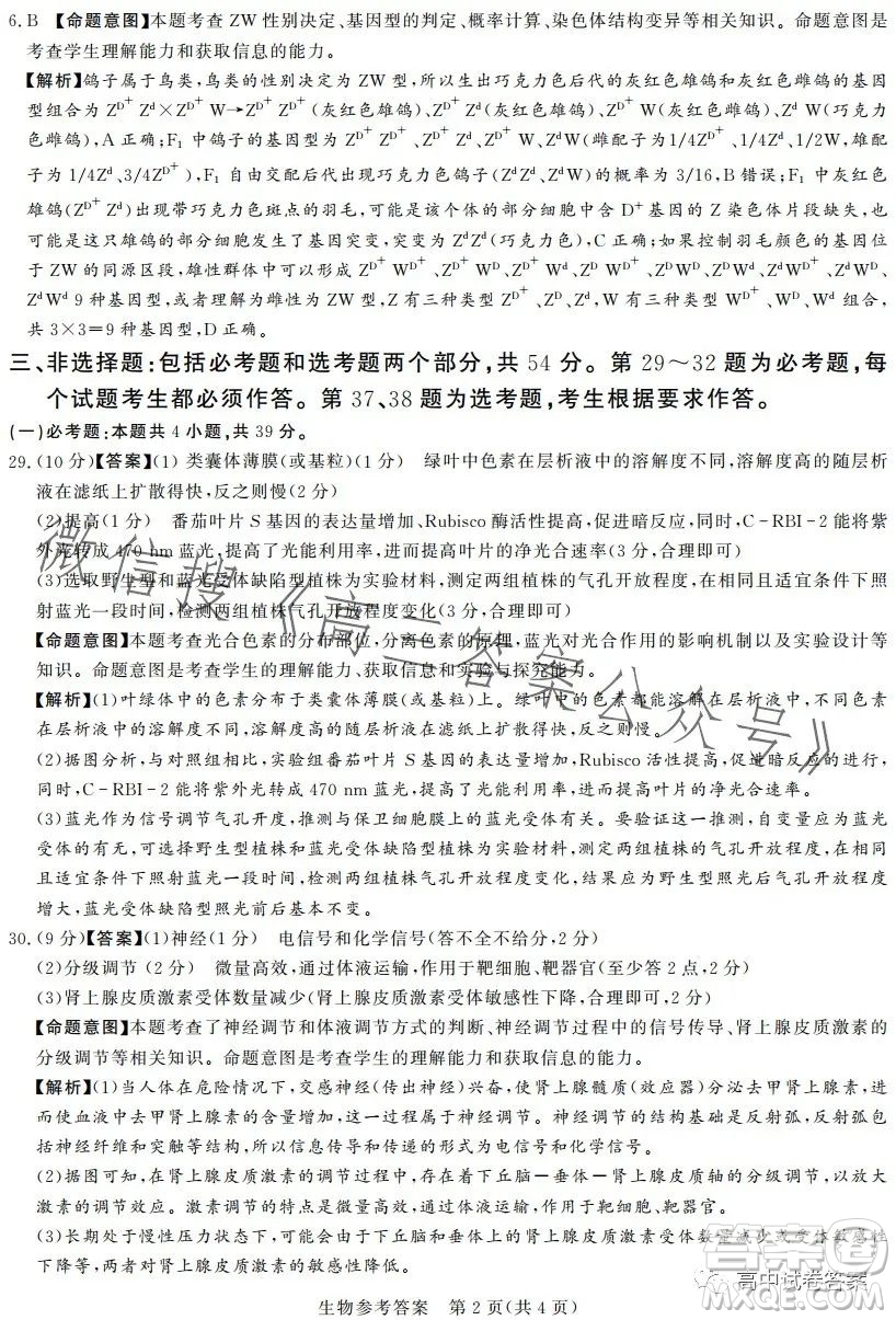 湘豫名校聯(lián)考2023年5月高三第三次模擬考試理科綜合試卷答案