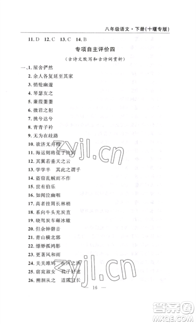 長(zhǎng)江少年兒童出版社2023智慧課堂自主評(píng)價(jià)八年級(jí)語(yǔ)文下冊(cè)人教版十堰專(zhuān)版參考答案