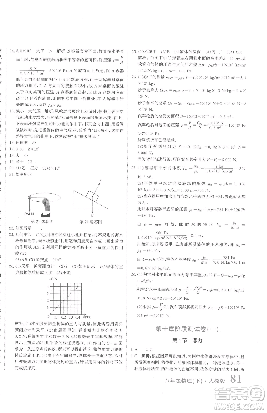 北京教育出版社2023提分教練優(yōu)學(xué)導(dǎo)練測八年級下冊物理人教版參考答案