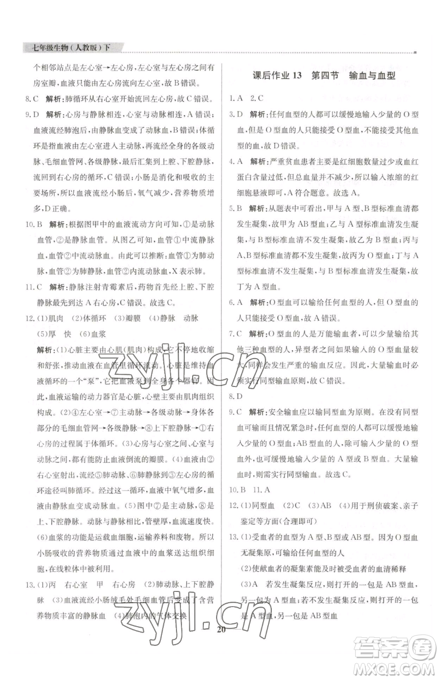 北京教育出版社2023提分教練優(yōu)學(xué)導(dǎo)練測七年級下冊生物人教版東莞專版參考答案