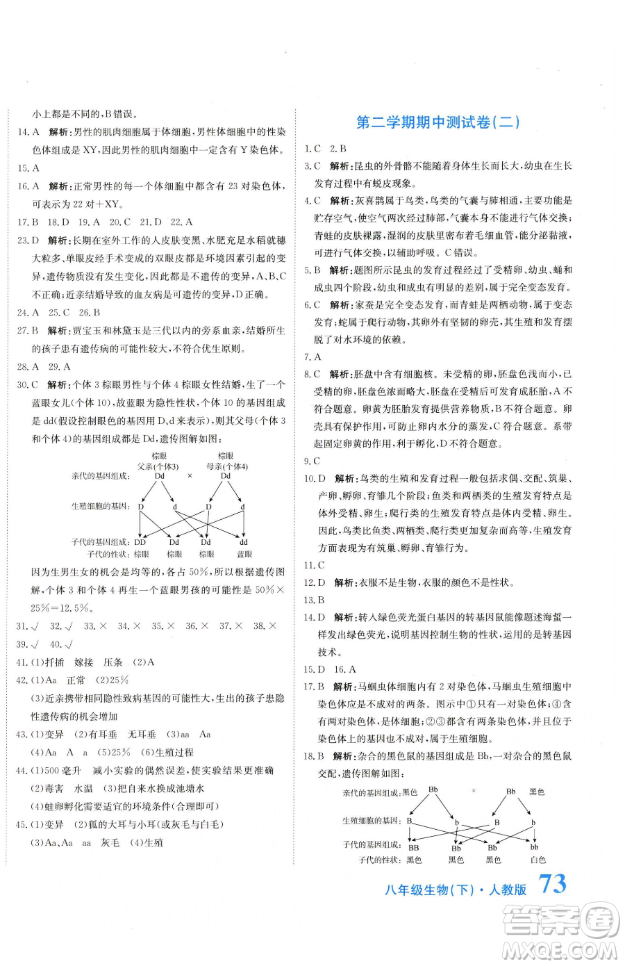 北京教育出版社2023提分教練優(yōu)學(xué)導(dǎo)練測八年級下冊生物人教版參考答案