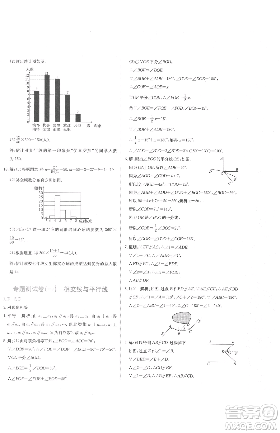 北京教育出版社2023提分教練優(yōu)學(xué)導(dǎo)練測七年級下冊數(shù)學(xué)人教版參考答案