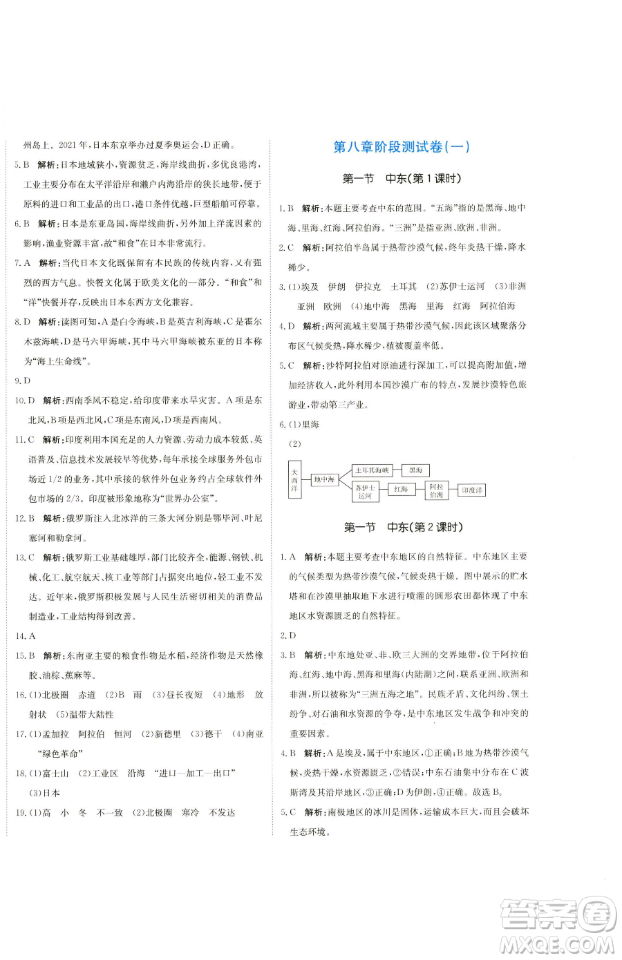 北京教育出版社2023提分教練優(yōu)學(xué)導(dǎo)練測(cè)七年級(jí)下冊(cè)地理人教版參考答案