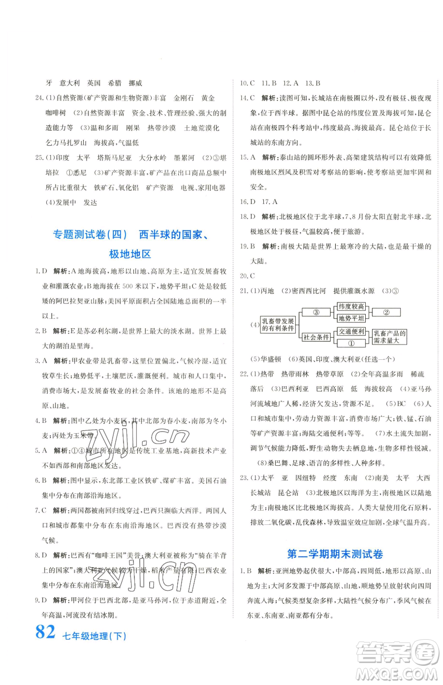 北京教育出版社2023提分教練優(yōu)學(xué)導(dǎo)練測(cè)七年級(jí)下冊(cè)地理人教版參考答案