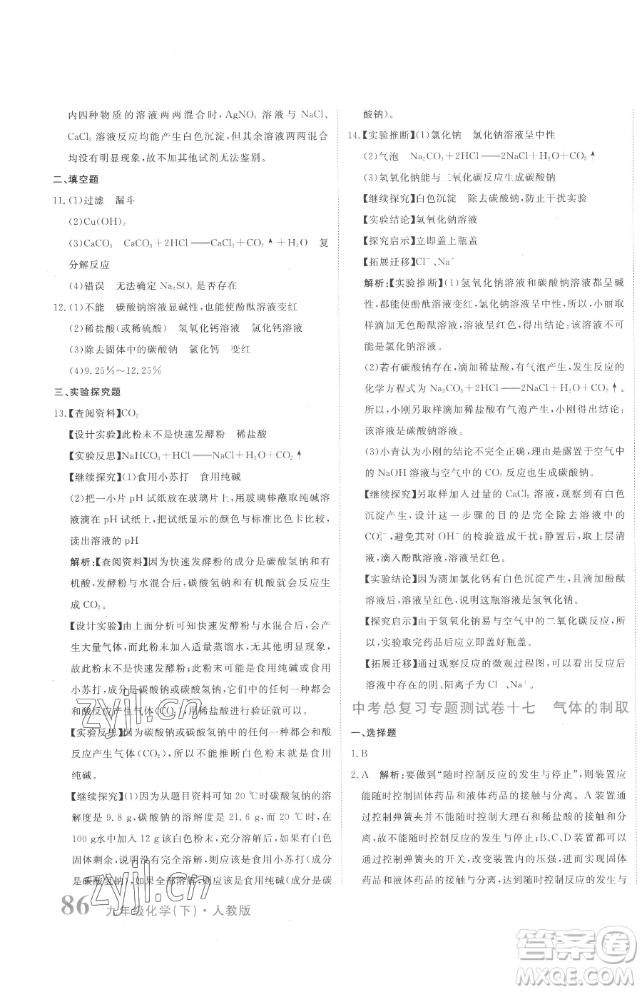 北京教育出版社2023提分教練優(yōu)學(xué)導(dǎo)練測九年級下冊化學(xué)人教版參考答案