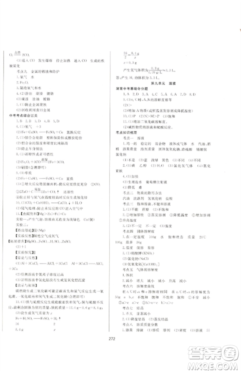 延邊大學出版社2023中考先鋒中考總復習九年級化學通用版參考答案