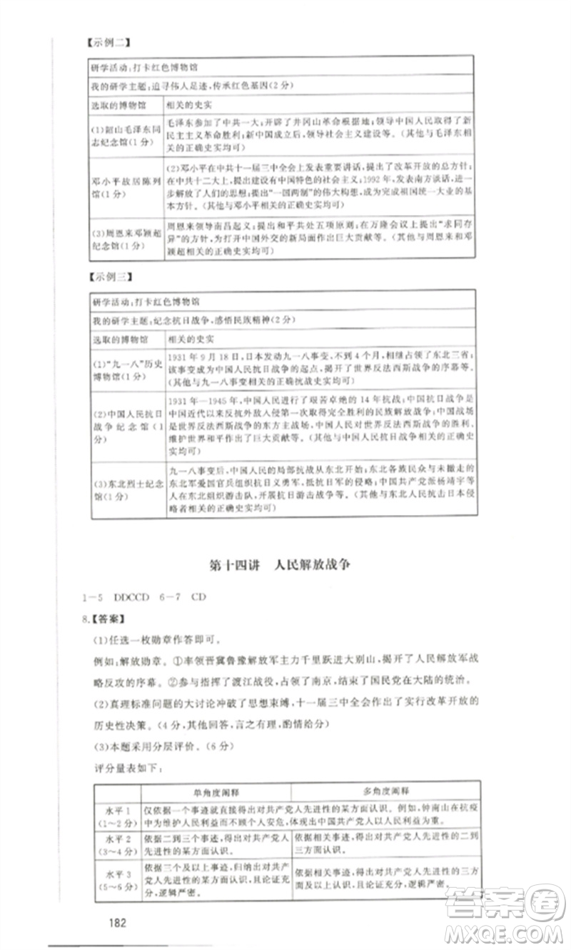 延邊大學(xué)出版社2023中考先鋒中考總復(fù)習(xí)九年級(jí)歷史通用版參考答案