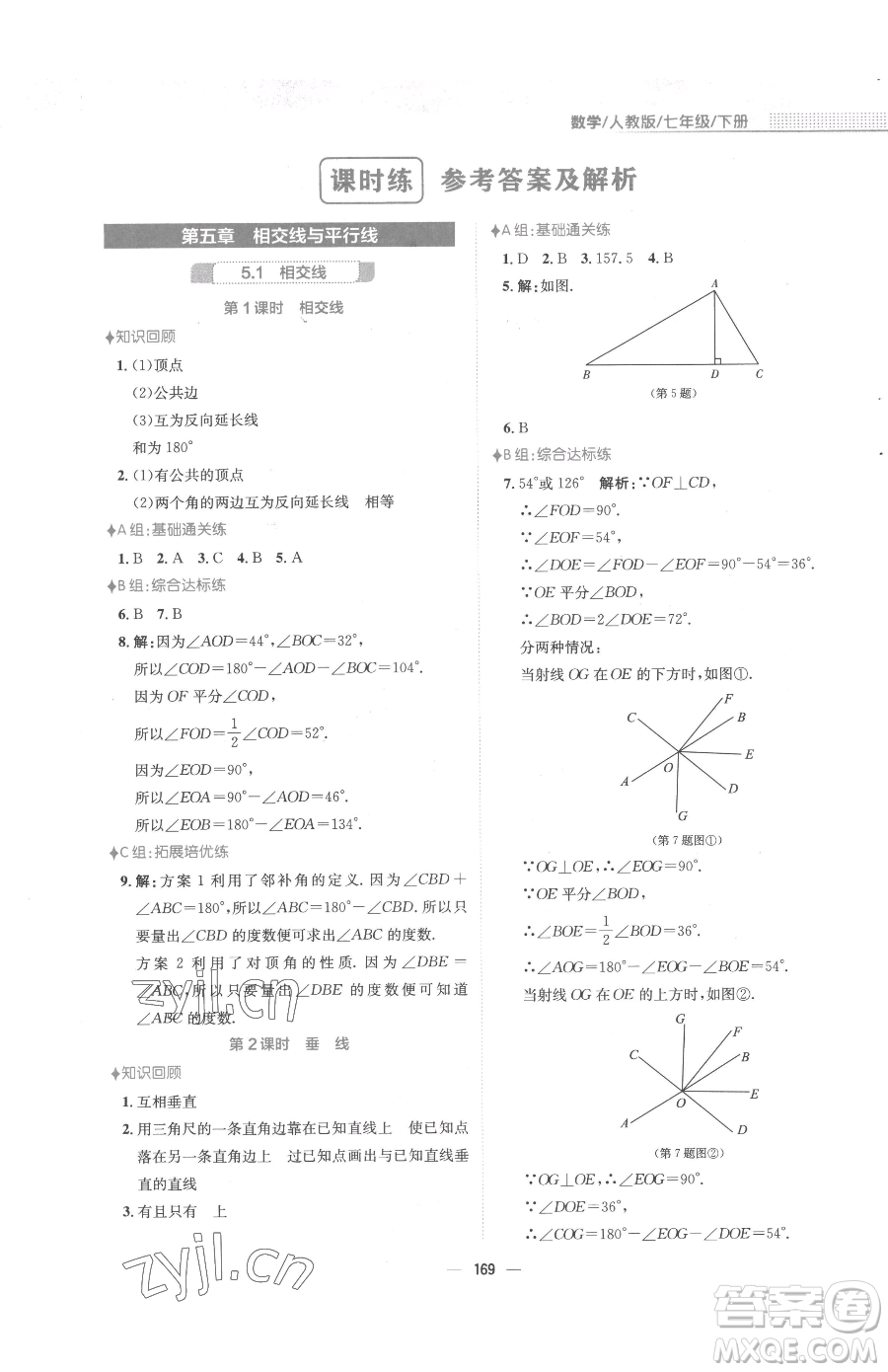 安徽教育出版社2023新編基礎(chǔ)訓(xùn)練七年級下冊數(shù)學人教版參考答案