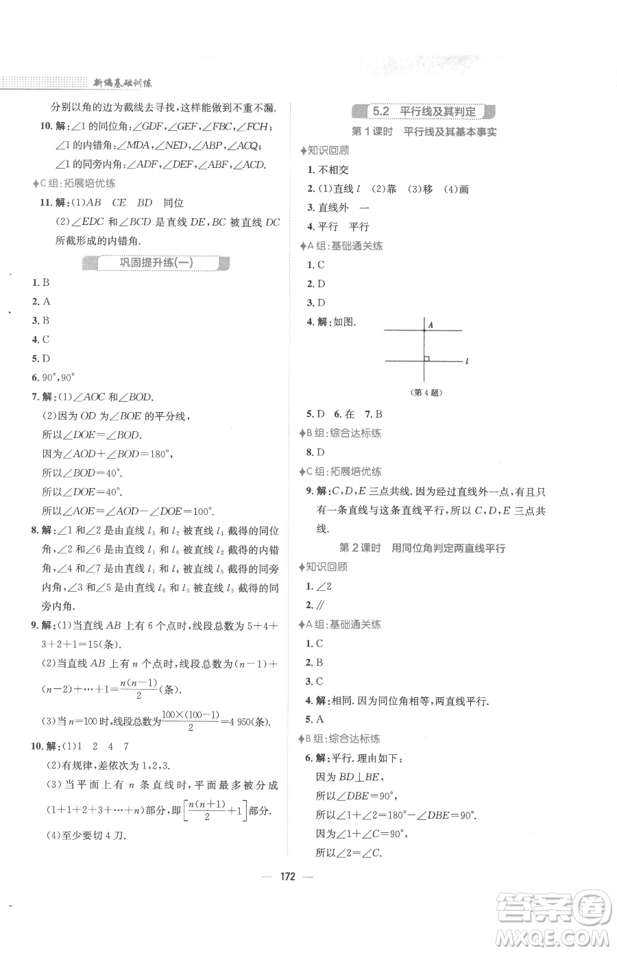 安徽教育出版社2023新編基礎(chǔ)訓(xùn)練七年級下冊數(shù)學人教版參考答案