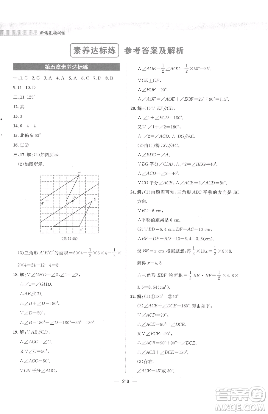 安徽教育出版社2023新編基礎(chǔ)訓(xùn)練七年級下冊數(shù)學人教版參考答案