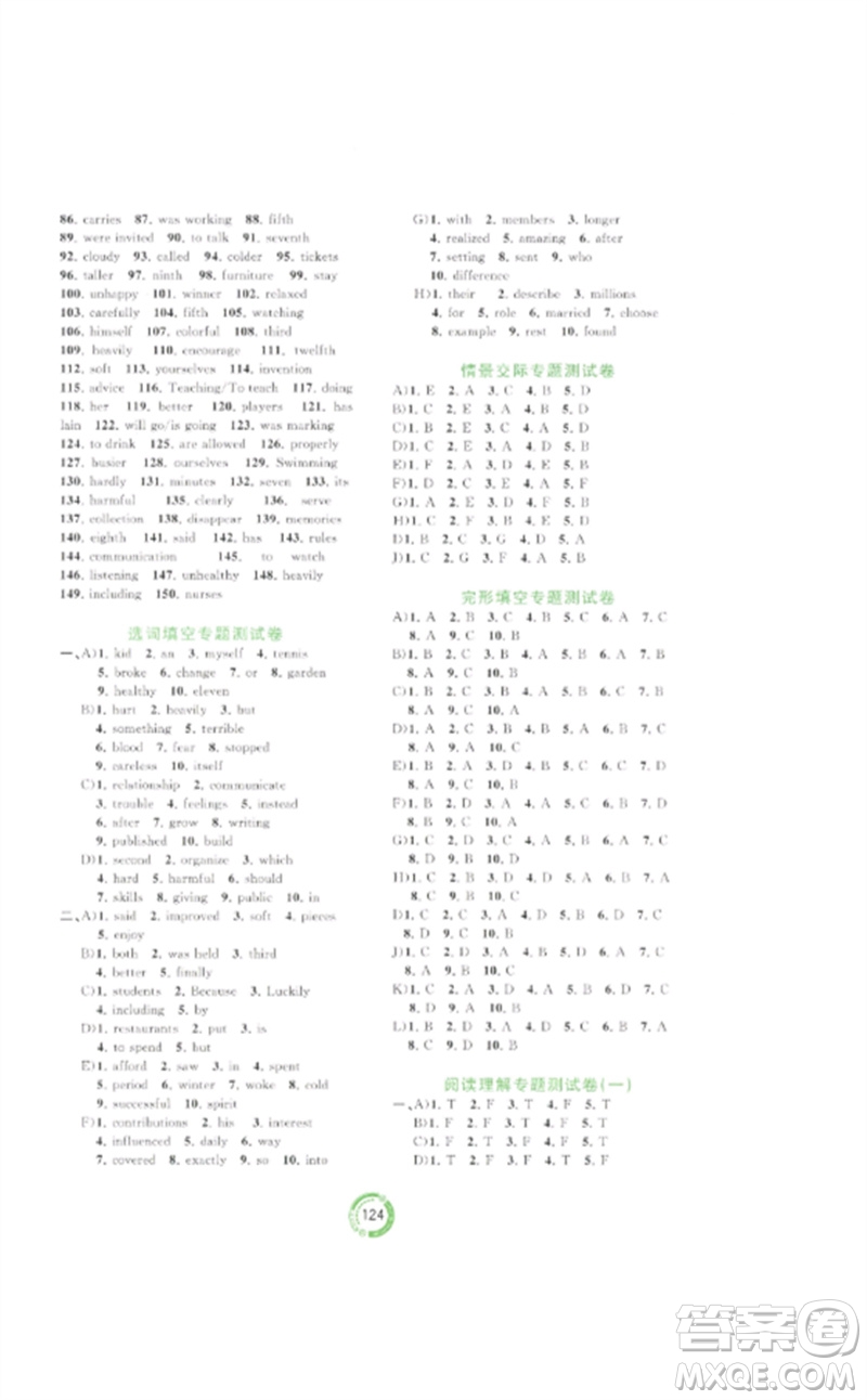 廣西師范大學(xué)出版社2023中考先鋒中考總復(fù)習(xí)配套測(cè)試卷九年級(jí)英語B版外研版參考答案