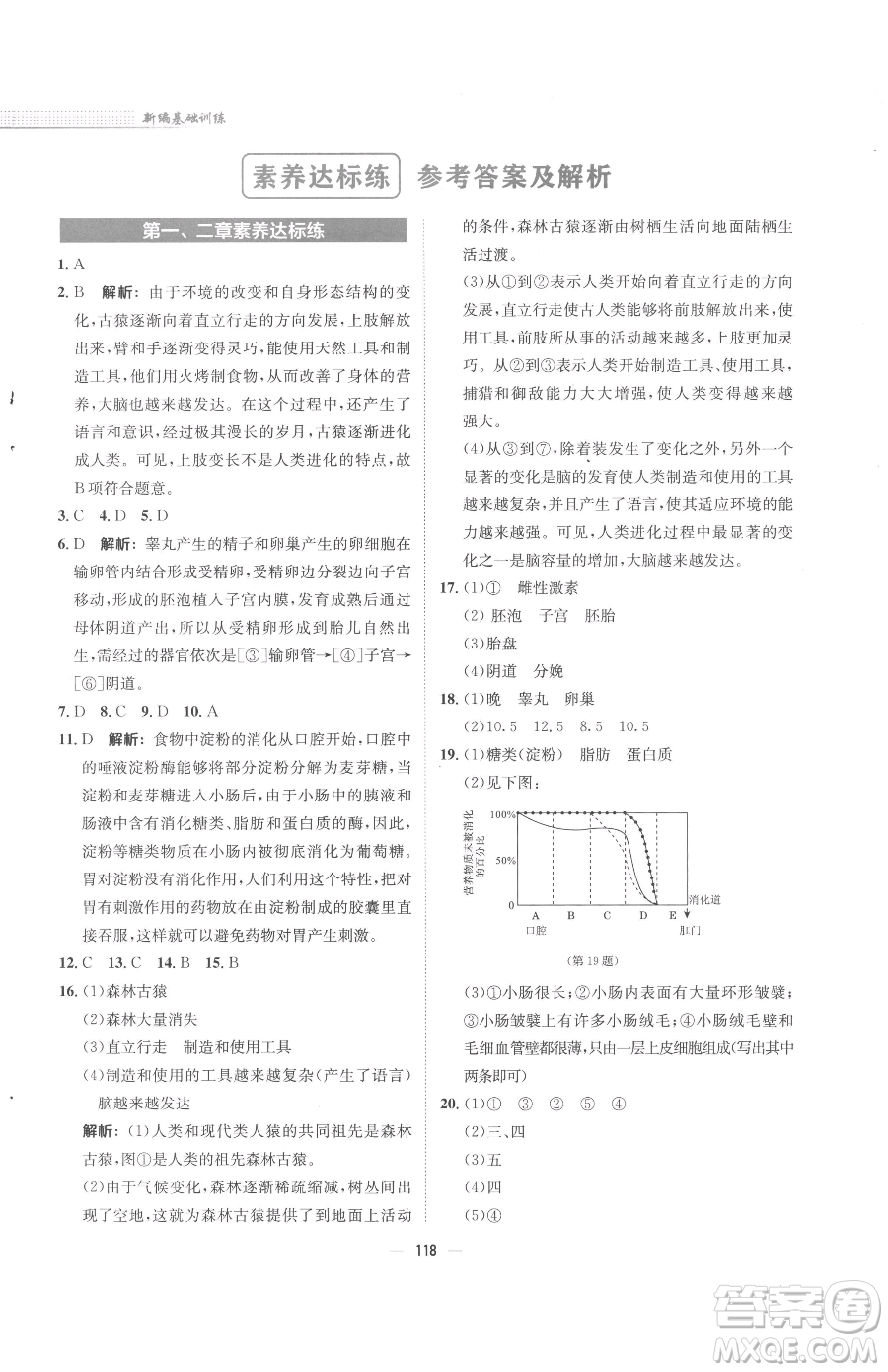 安徽教育出版社2023新編基礎(chǔ)訓(xùn)練七年級(jí)下冊(cè)生物學(xué)人教版參考答案