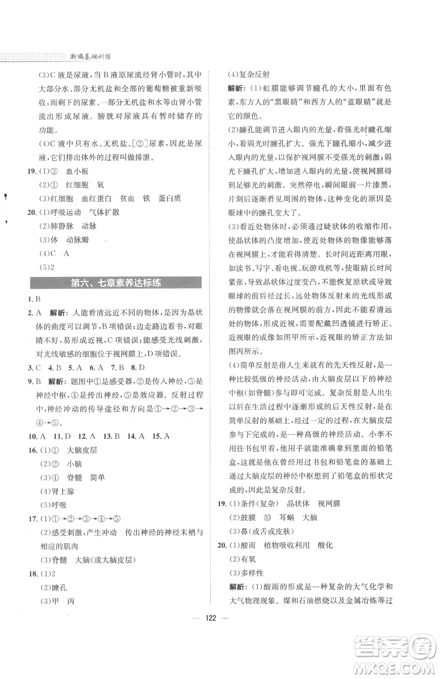 安徽教育出版社2023新編基礎(chǔ)訓(xùn)練七年級(jí)下冊(cè)生物學(xué)人教版參考答案