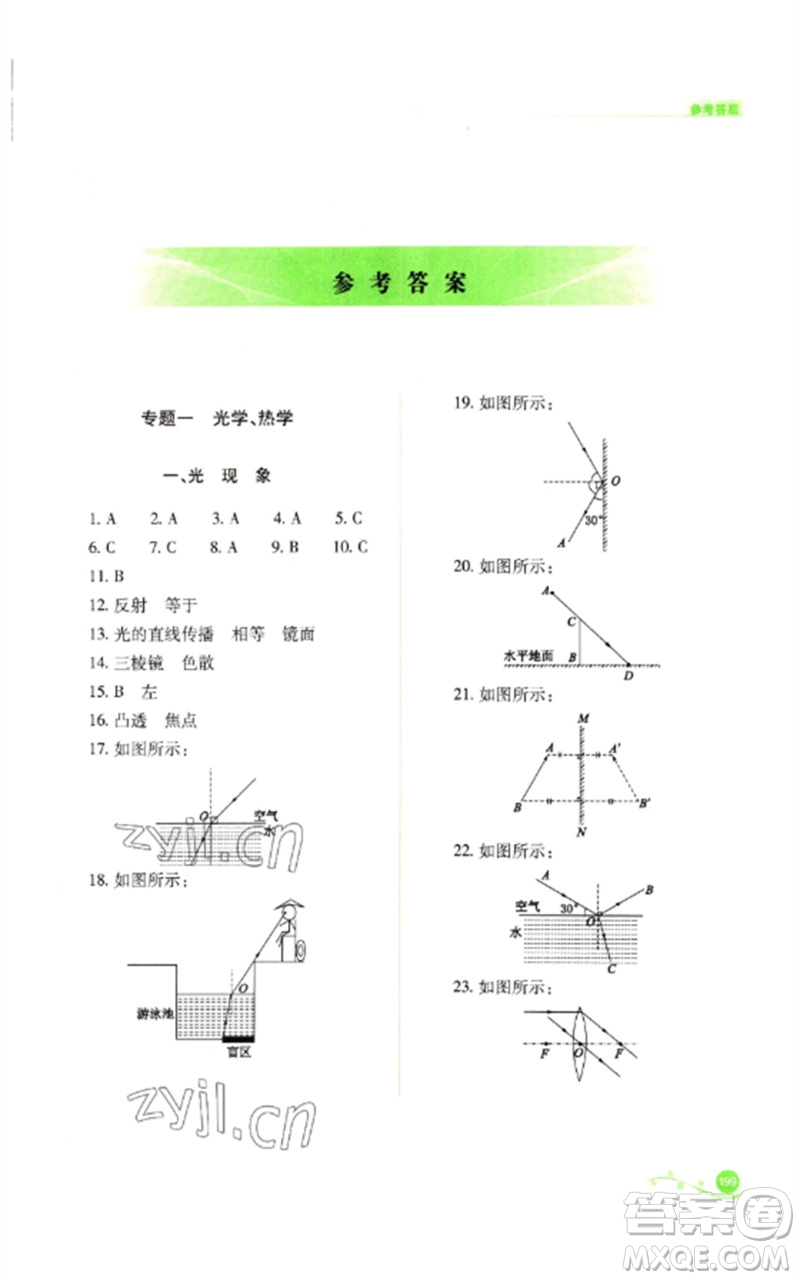 山西教育出版社2023中考復(fù)習指導(dǎo)與優(yōu)化訓(xùn)練九年級物理通用版參考答案