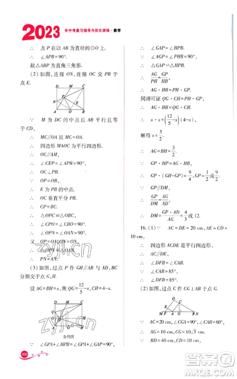 山西教育出版社2023中考復(fù)習(xí)指導(dǎo)與優(yōu)化訓(xùn)練九年級數(shù)學(xué)通用版參考答案