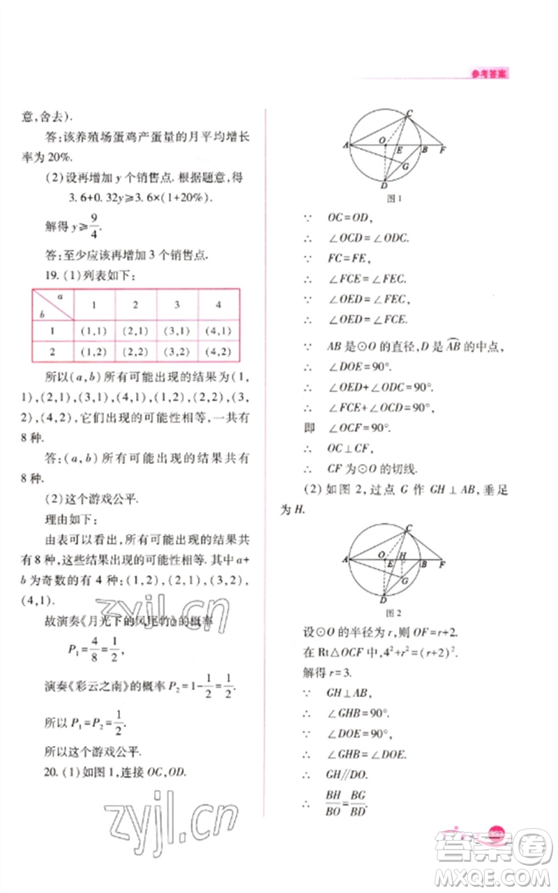 山西教育出版社2023中考復(fù)習(xí)指導(dǎo)與優(yōu)化訓(xùn)練九年級數(shù)學(xué)通用版參考答案