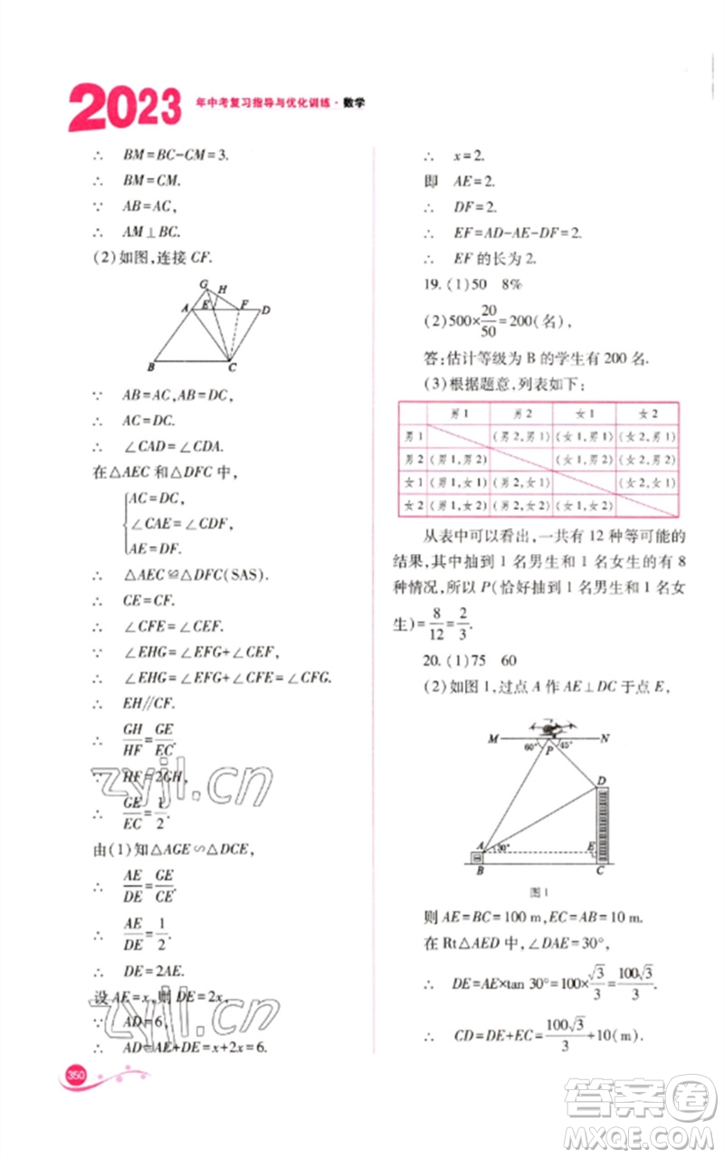 山西教育出版社2023中考復(fù)習(xí)指導(dǎo)與優(yōu)化訓(xùn)練九年級數(shù)學(xué)通用版參考答案