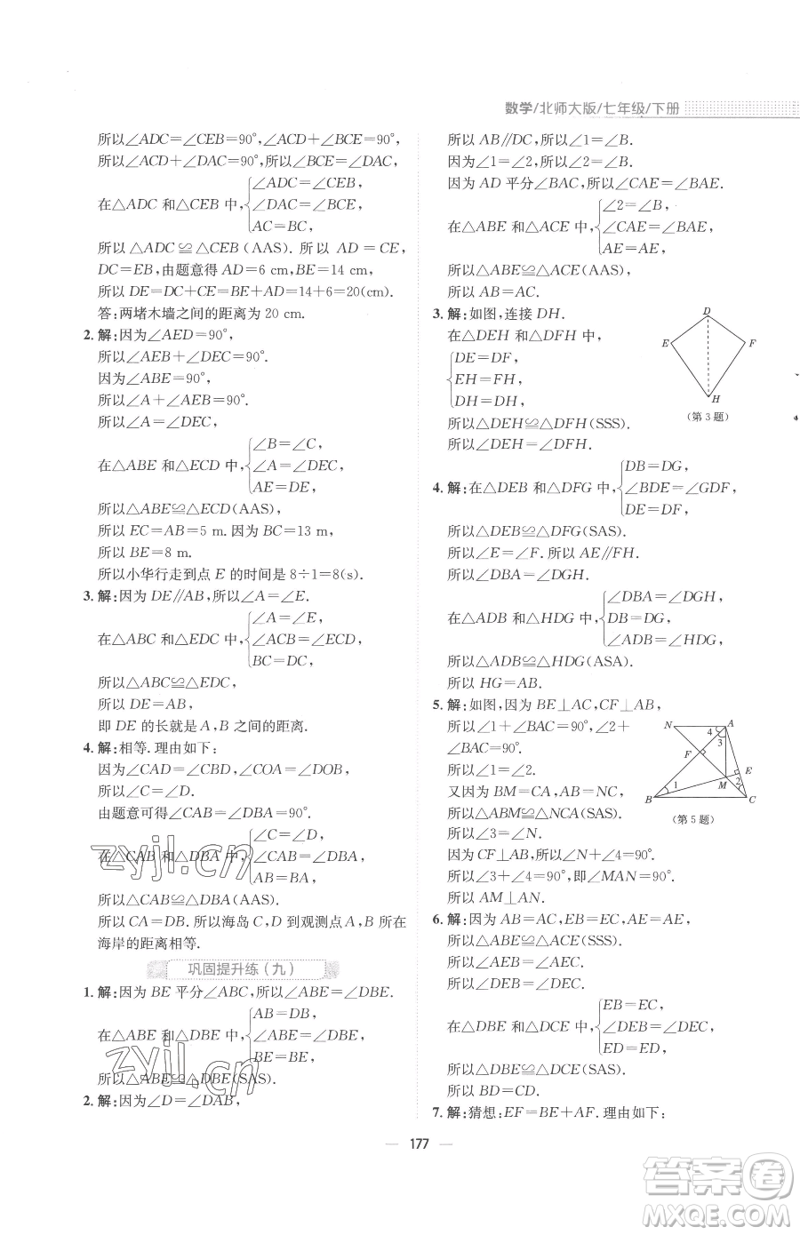 安徽教育出版社2023新編基礎(chǔ)訓(xùn)練七年級下冊數(shù)學(xué)北師大版參考答案