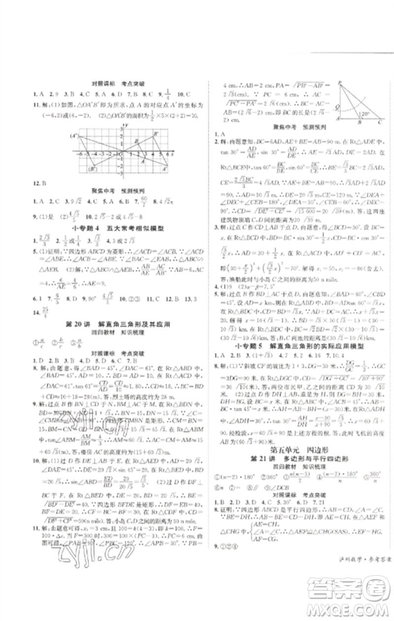 長(zhǎng)江出版社2023中考復(fù)習(xí)總動(dòng)員九年級(jí)數(shù)學(xué)通用版瀘州專(zhuān)版參考答案