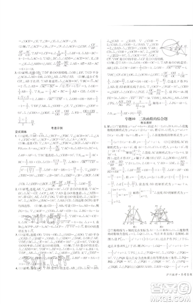 長(zhǎng)江出版社2023中考復(fù)習(xí)總動(dòng)員九年級(jí)數(shù)學(xué)通用版瀘州專(zhuān)版參考答案