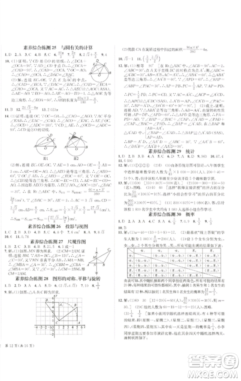 長(zhǎng)江出版社2023中考復(fù)習(xí)總動(dòng)員九年級(jí)數(shù)學(xué)通用版瀘州專(zhuān)版參考答案