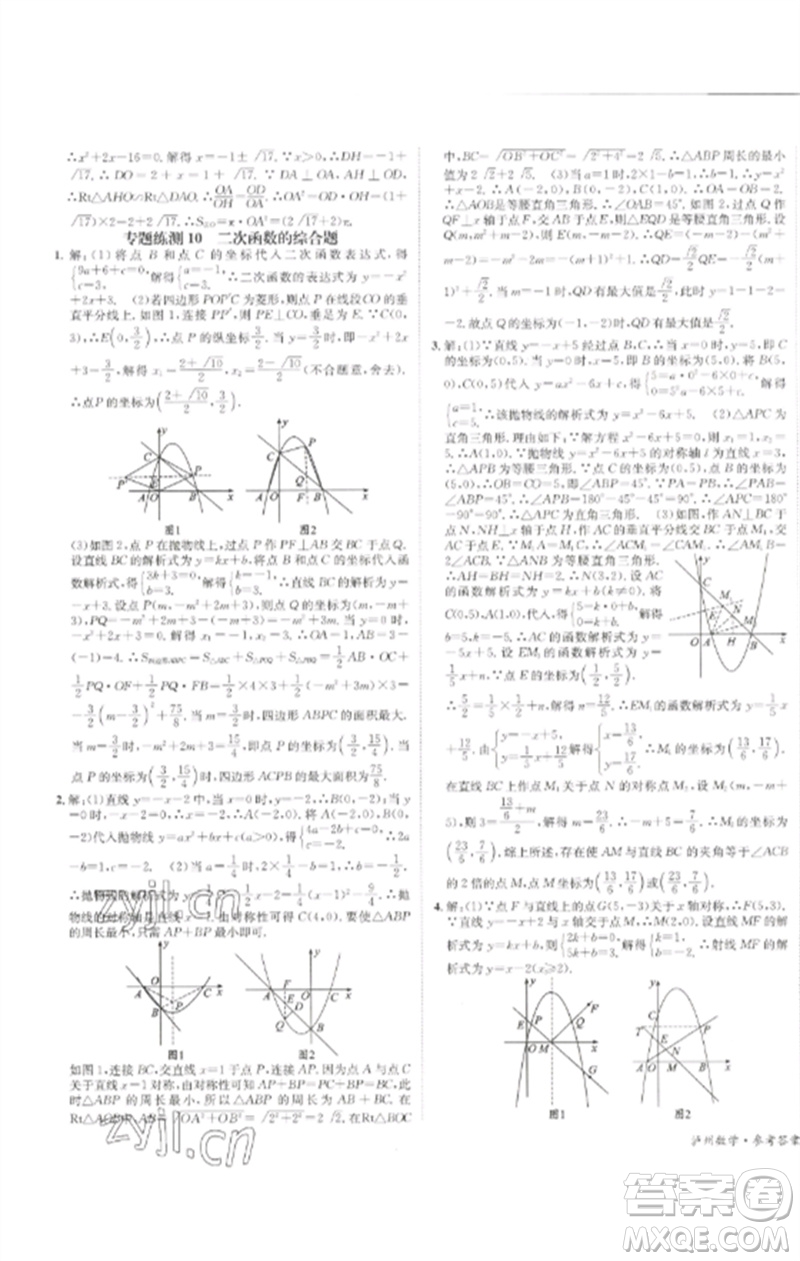 長(zhǎng)江出版社2023中考復(fù)習(xí)總動(dòng)員九年級(jí)數(shù)學(xué)通用版瀘州專(zhuān)版參考答案