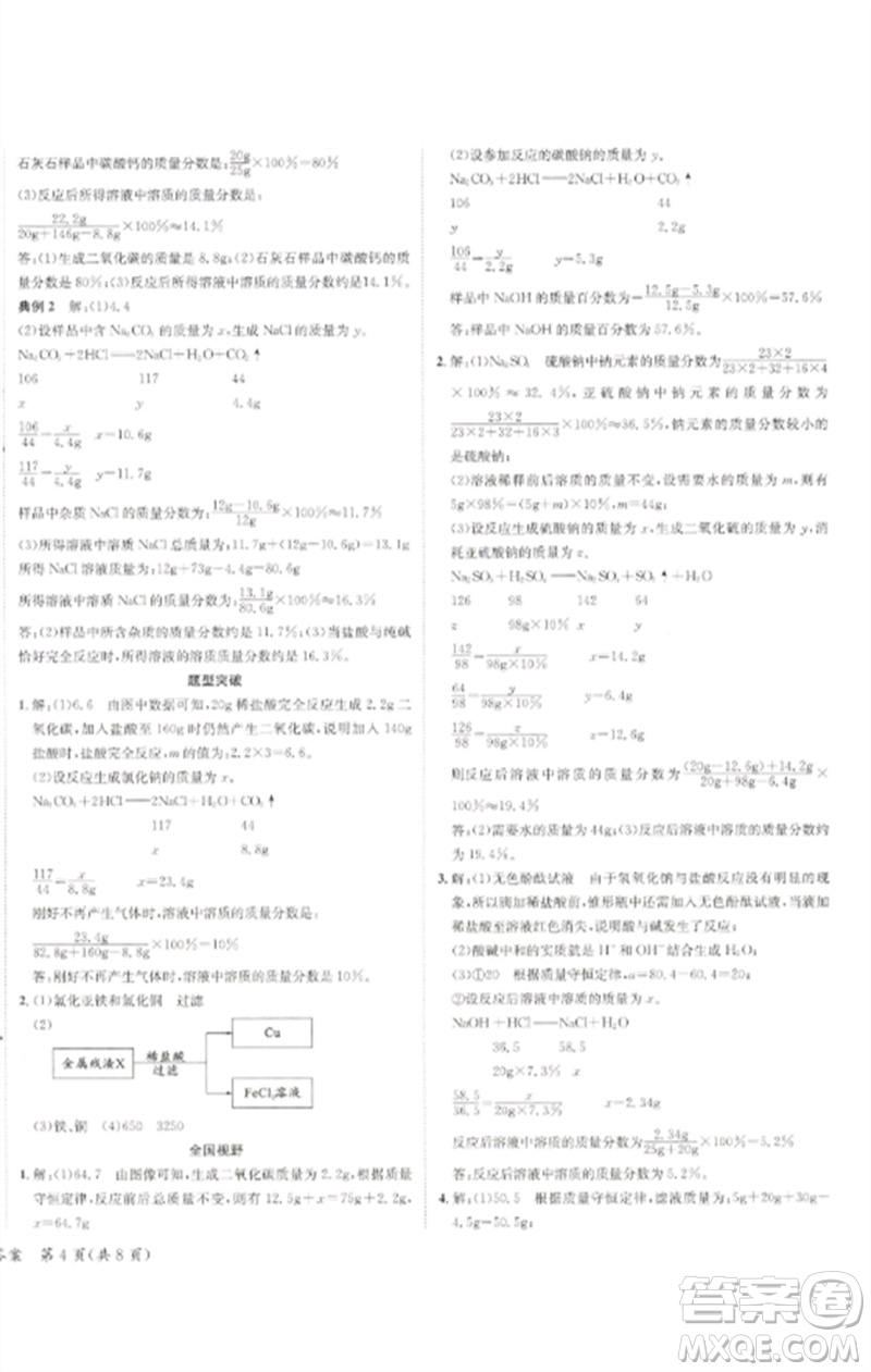 長(zhǎng)江出版社2023中考復(fù)習(xí)總動(dòng)員九年級(jí)化學(xué)通用版瀘州專版參考答案