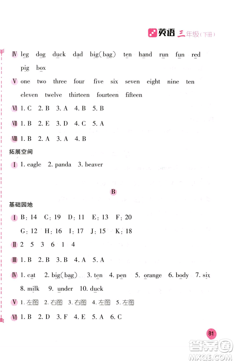 安徽少年兒童出版社2023新編基礎(chǔ)訓(xùn)練三年級下冊英語人教版參考答案