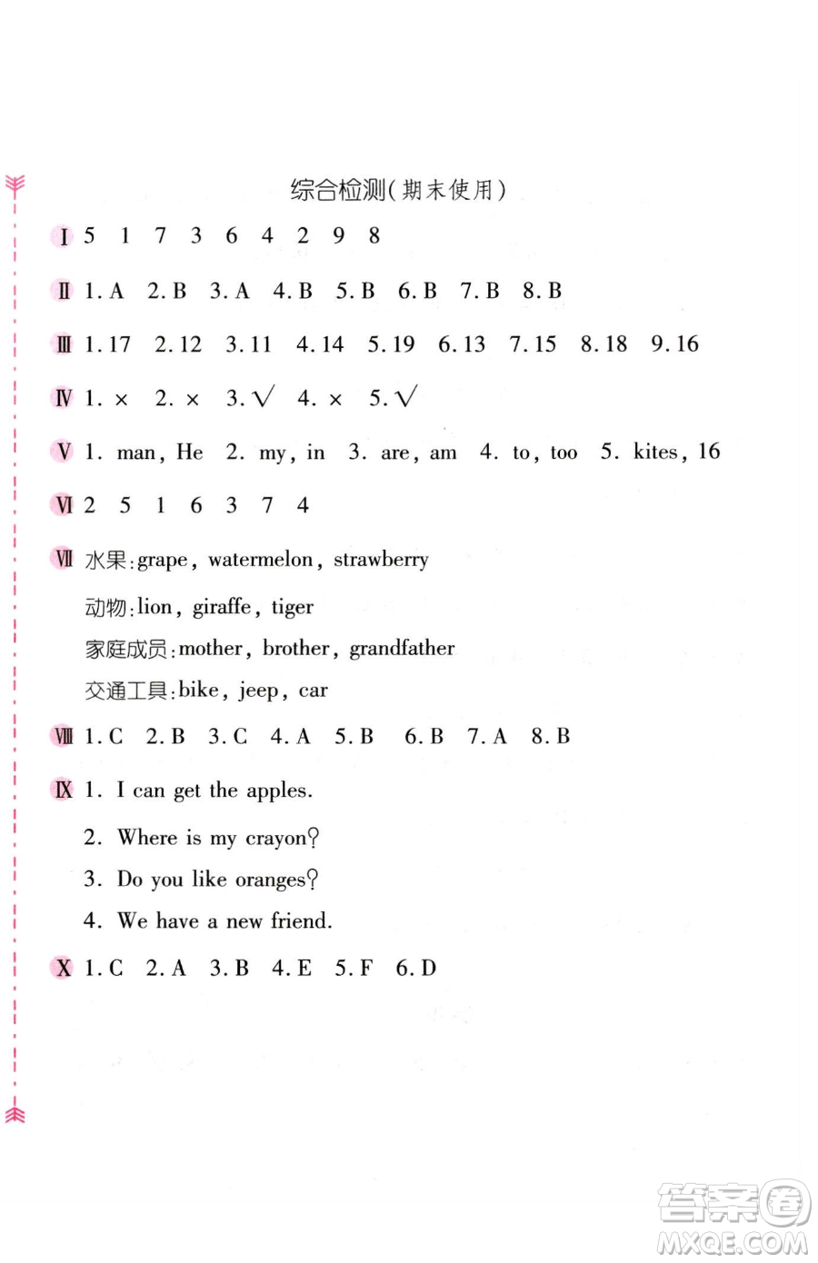 安徽少年兒童出版社2023新編基礎(chǔ)訓(xùn)練三年級下冊英語人教版參考答案