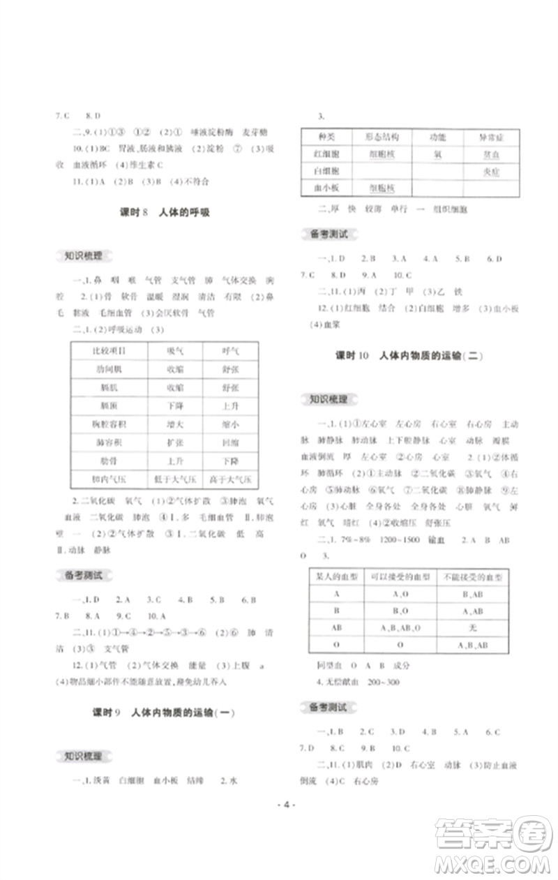 大象出版社2023中考復(fù)習(xí)精講與測試九年級生物通用版參考答案