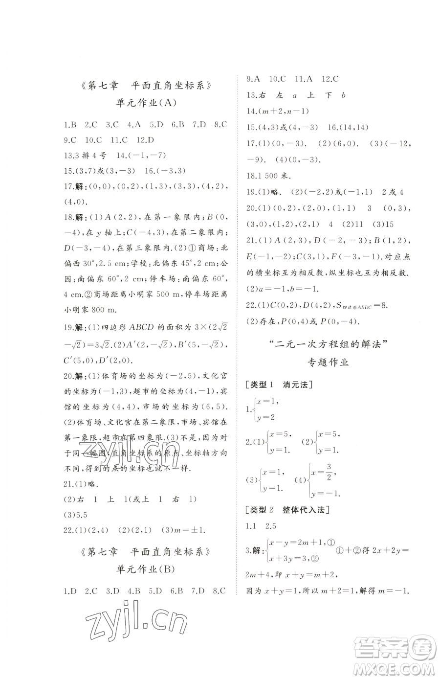 山東友誼出版社2023精練課堂分層作業(yè)七年級下冊數(shù)學(xué)人教版臨沂專版參考答案