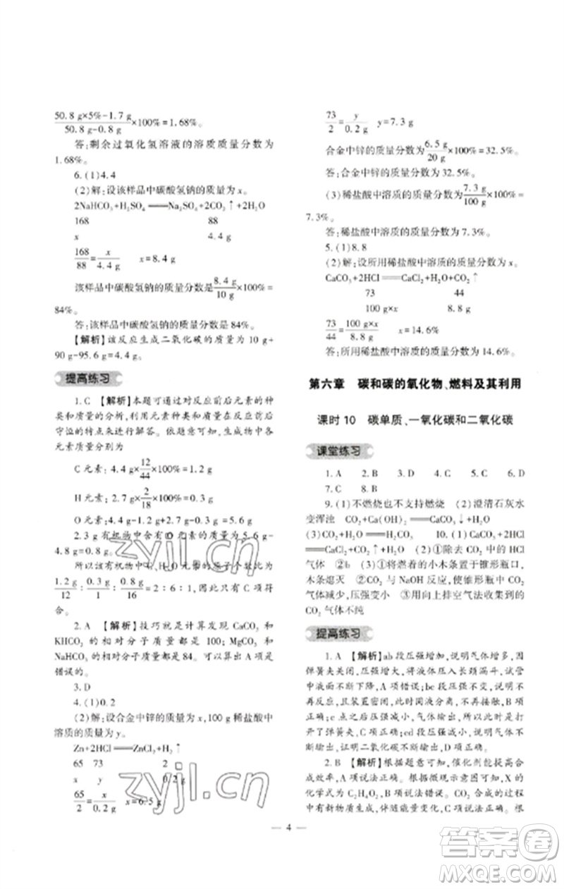 大象出版社2023中考復(fù)習(xí)精講與測試九年級化學(xué)通用版參考答案