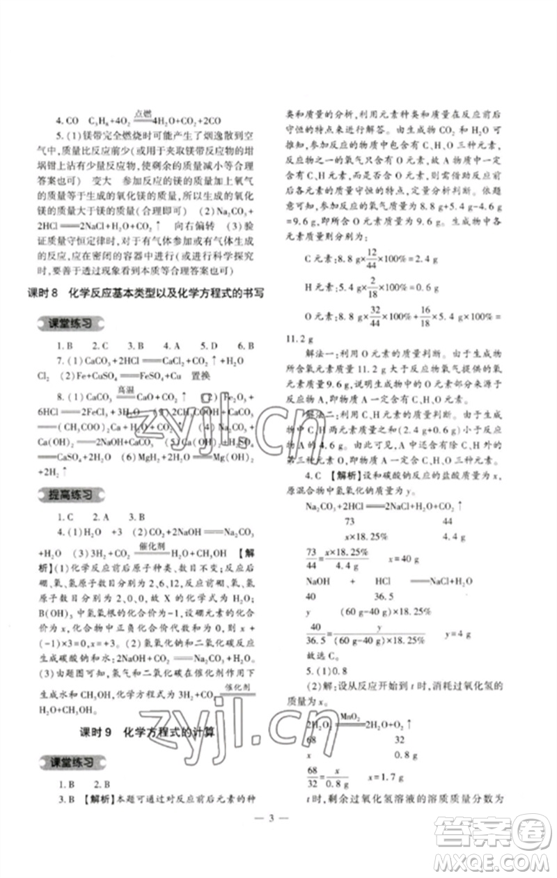 大象出版社2023中考復(fù)習(xí)精講與測試九年級化學(xué)通用版參考答案