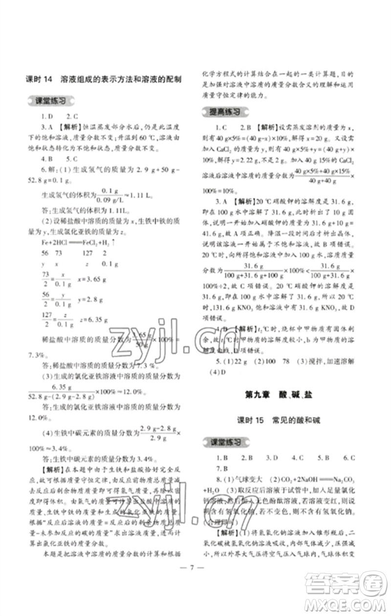 大象出版社2023中考復(fù)習(xí)精講與測試九年級化學(xué)通用版參考答案