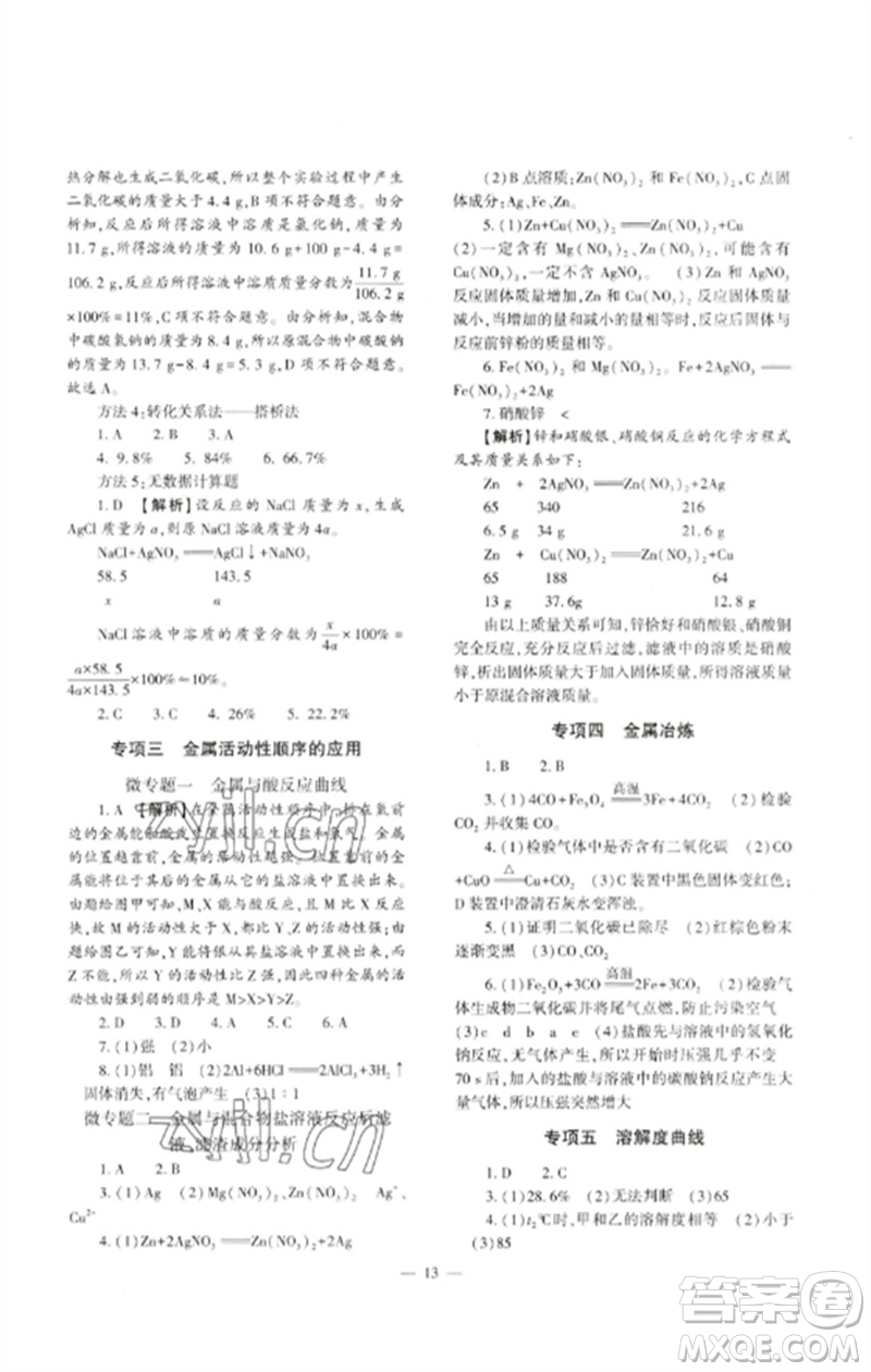 大象出版社2023中考復(fù)習(xí)精講與測試九年級化學(xué)通用版參考答案