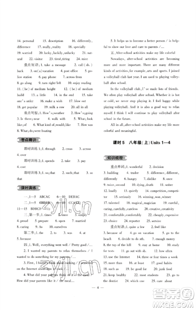 大象出版社2023中考復(fù)習(xí)精講與測(cè)試九年級(jí)英語(yǔ)人教版參考答案