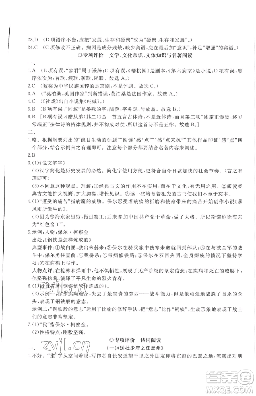 山東友誼出版社2023精練課堂分層作業(yè)八年級下冊語文人教版參考答案