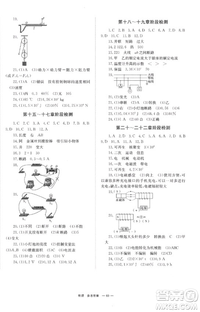 湖南師范大學(xué)出版社2023全程奪冠中考突破九年級(jí)物理通用版參考答案