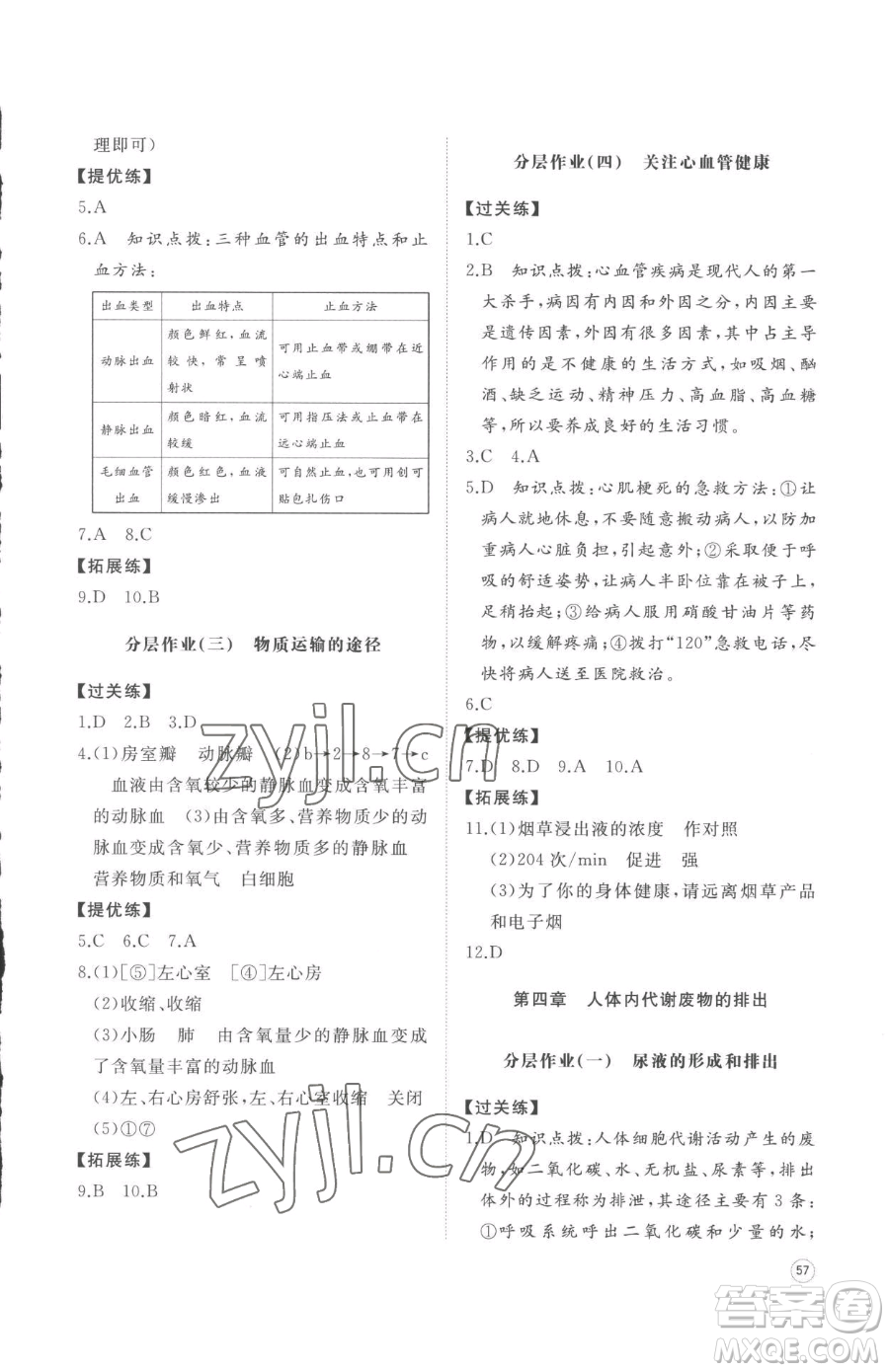 山東友誼出版社2023精練課堂分層作業(yè)七年級下冊生物濟南版參考答案